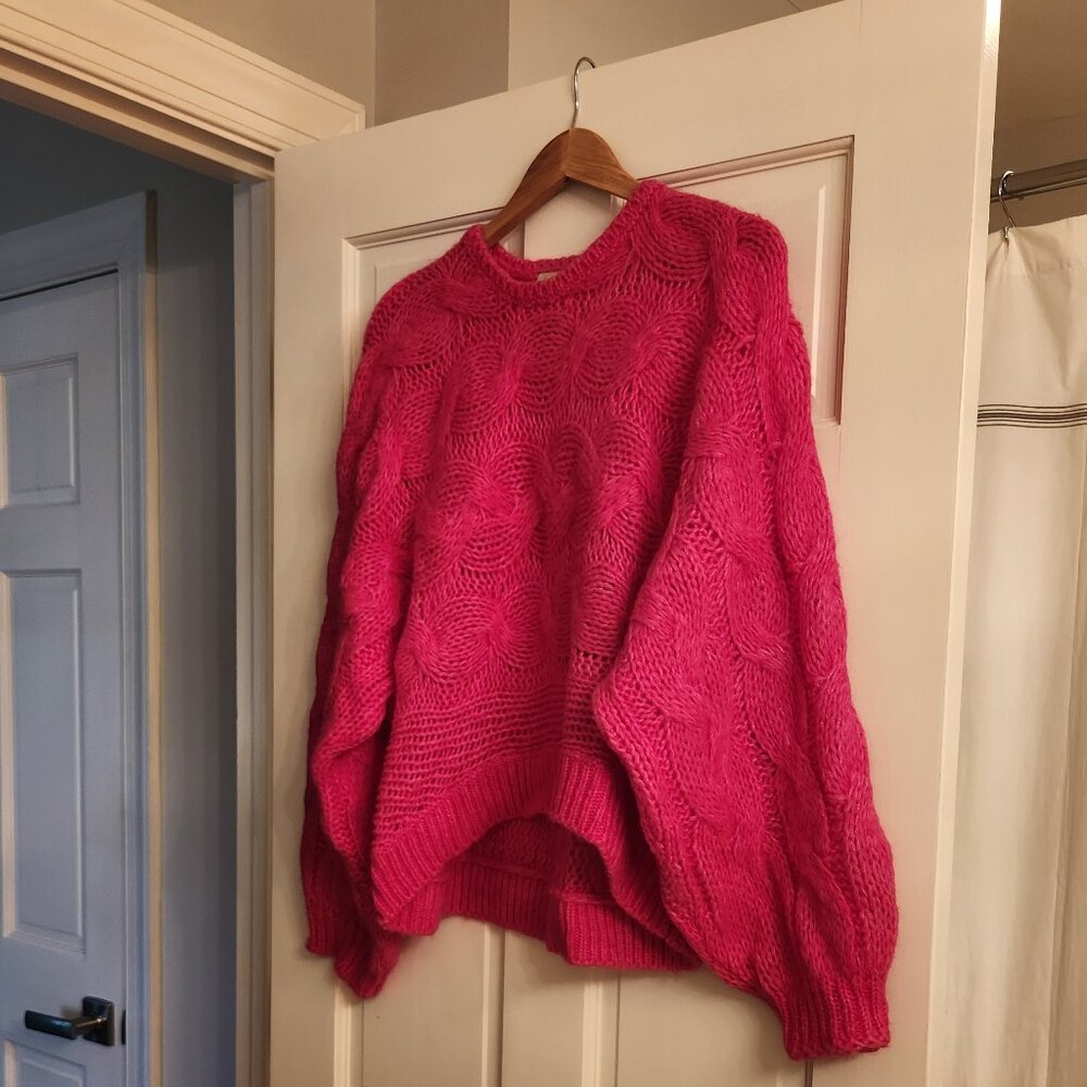 FARM Rio Cable Knit Sweater - Magenta - Size L